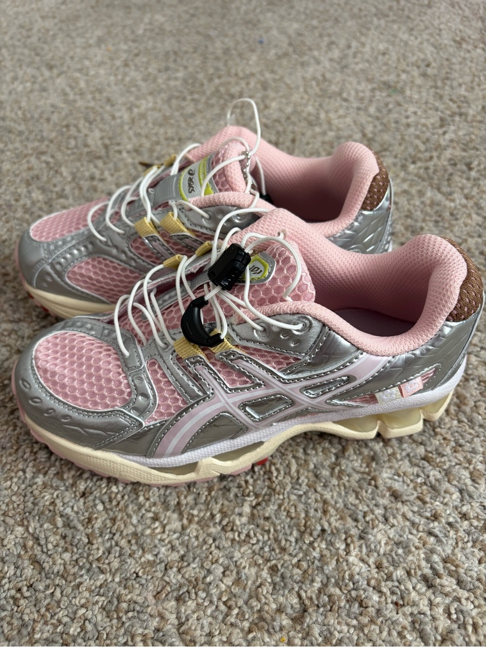ASICS Kids Pink and Silver Athletic Sneakers with Cream Soles